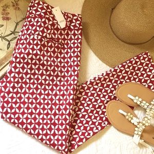 NWT Loft Marisa Fit Red Pinwheel Trouser